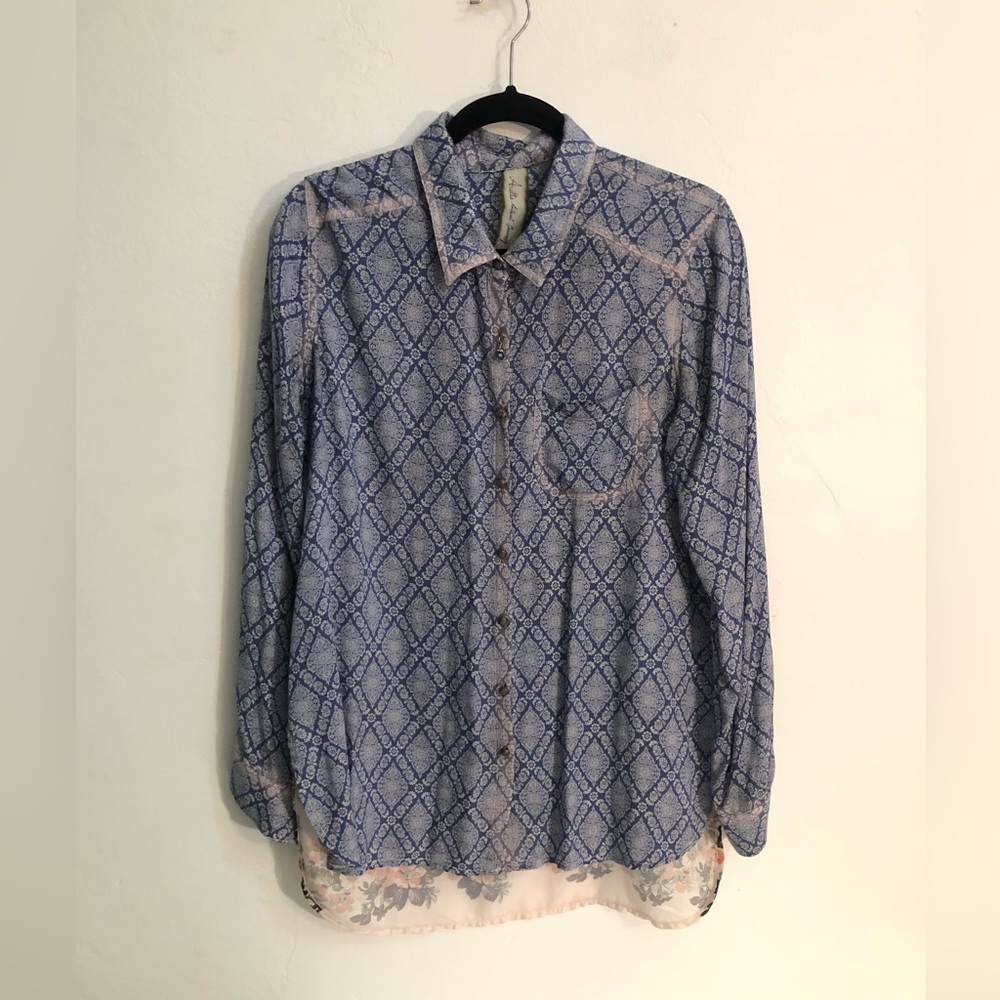 Aratta Silent Journey Whimsical Art Button Down Mixed Print Boho Long Sleeve